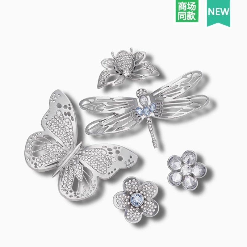 สไตล์ใหม่ อุปกรณ์ตกแต่งรองเท้า หัวเข็มขัดเนื้อโลหะเพชรเงิน สวนกวางสีขาว ดอกไ DIY