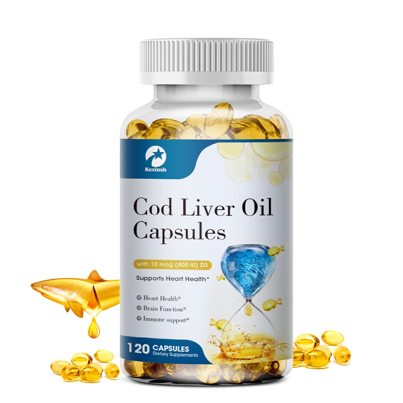 Kexinsh Cod Liver Oil Capsules น้ํามันปลา โอเมก้า 3+ วิตามิน A & D3 ,บรรเทาความเครียด, เสริมสร้างสมอง