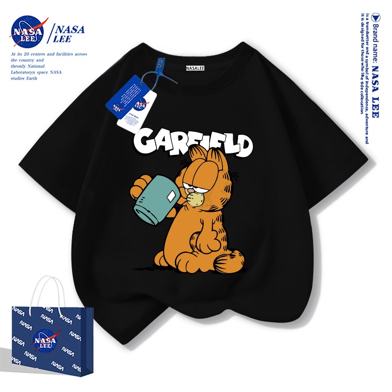 【ส่งภายใน 48 ชั่วโมง】เสื้อยืดแขนสั้นเด็ก NASA ผ้าฝ้ายคุณภาพสูง ลายการ์ฟิลด์ สีดำ แฟชั่นสไตล์อเมริกัน 2025 ใหม่ล่าสุด! สำหรับทั้งเด็กชายและเด็กหญิง