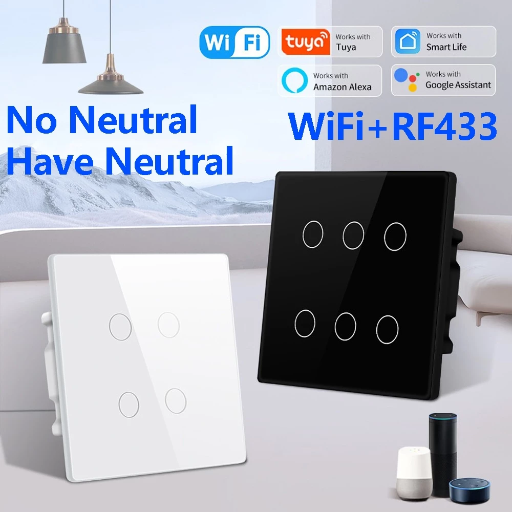 TUYA Smart Switch สวิตช์ไฟ WIFI TUYA Smart Life 1/2/3/4 แก๊งค์ ทำงานร่วมกับ Alexa Google Home