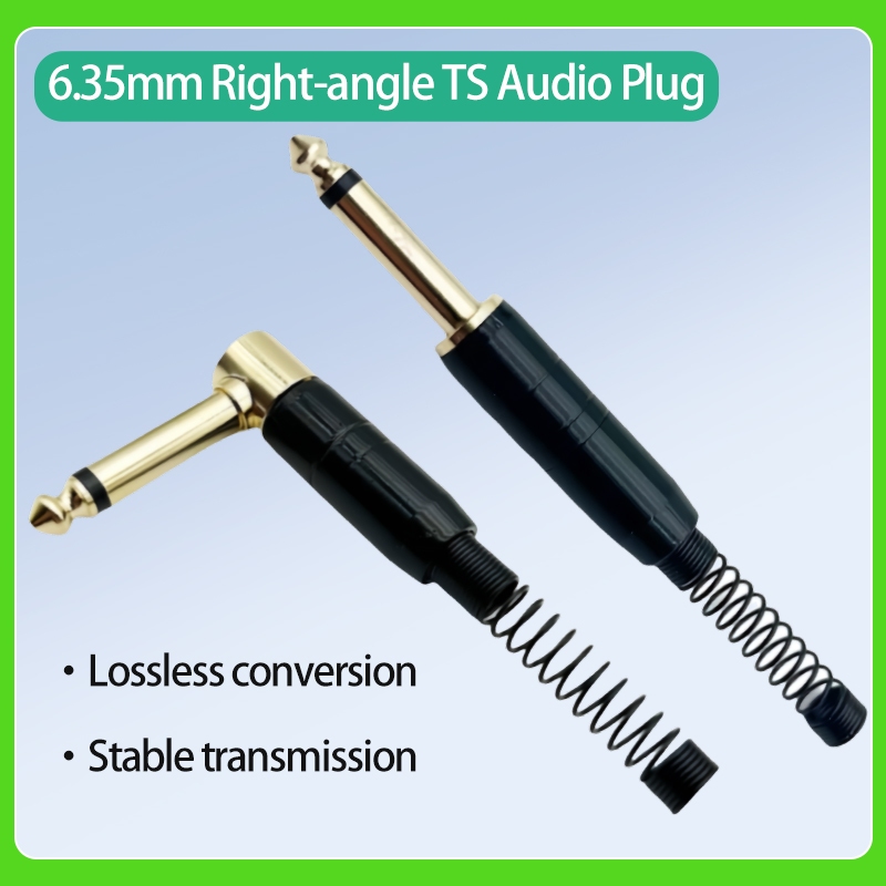 เสียง 1/4 "ปลั๊กมุมขวา 90 องศา, 6.35 มม.Heavy Duty TS Mono ชาย Solder Jack Connector สําหรับลําโพง/กีตาร์/สายไมโครโฟน