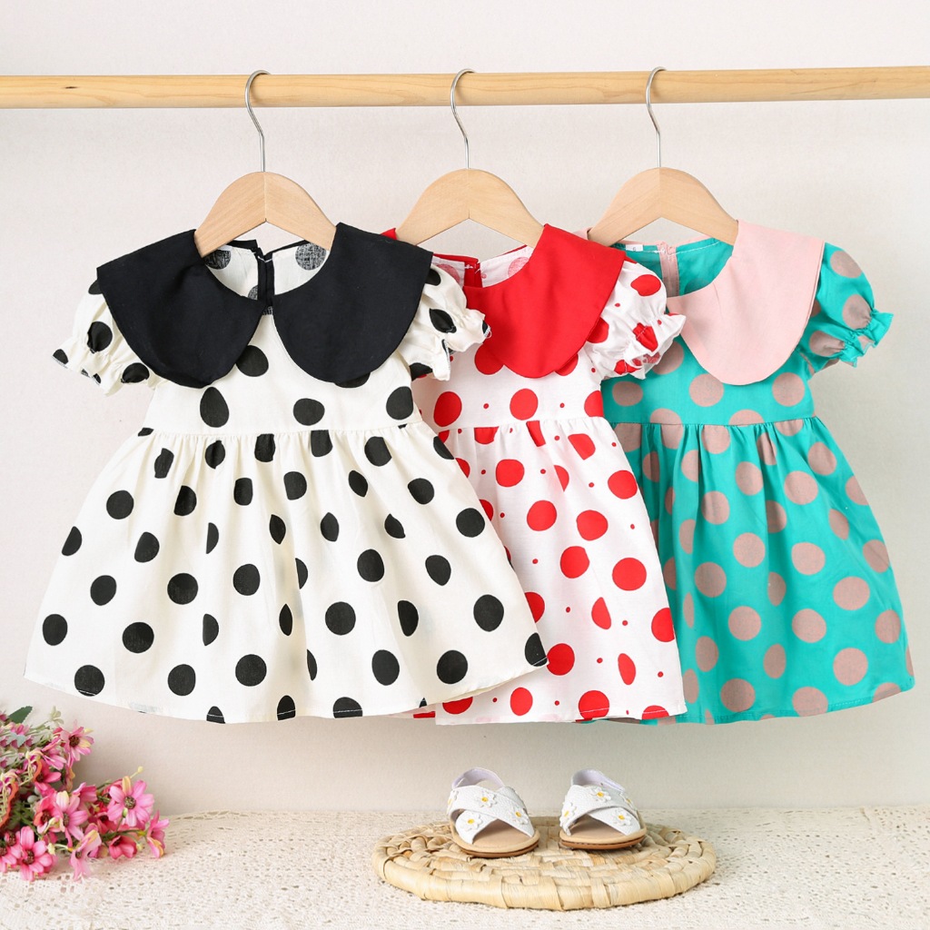 ชุดเด็กผู้หญิงฤดูร้อนใหม่ 0-2 ปีลายจุดตุ๊กตาปกชุดเจ้าหญิงพรรคชุด