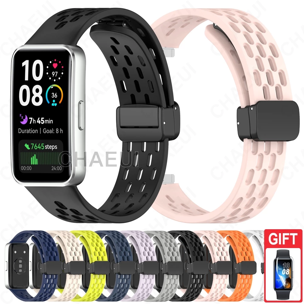 สายรัดซิลิโคนหัวเข็มขัดอุปกรณ์เสริมสร้อยข้อมือระบายอากาศสําหรับ Huawei Band 11 Pro 10 9 8
