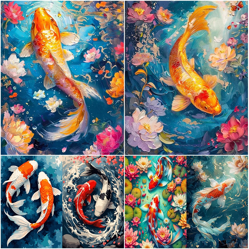 【พร้อมกรอบ】 Drofe/ระบายสีตามตัวเลข/ลัคกี้โคอิ/ผ้าใบดิจิทัล/DIY/ของขวัญวันแม่/ตกแต่งห้อง