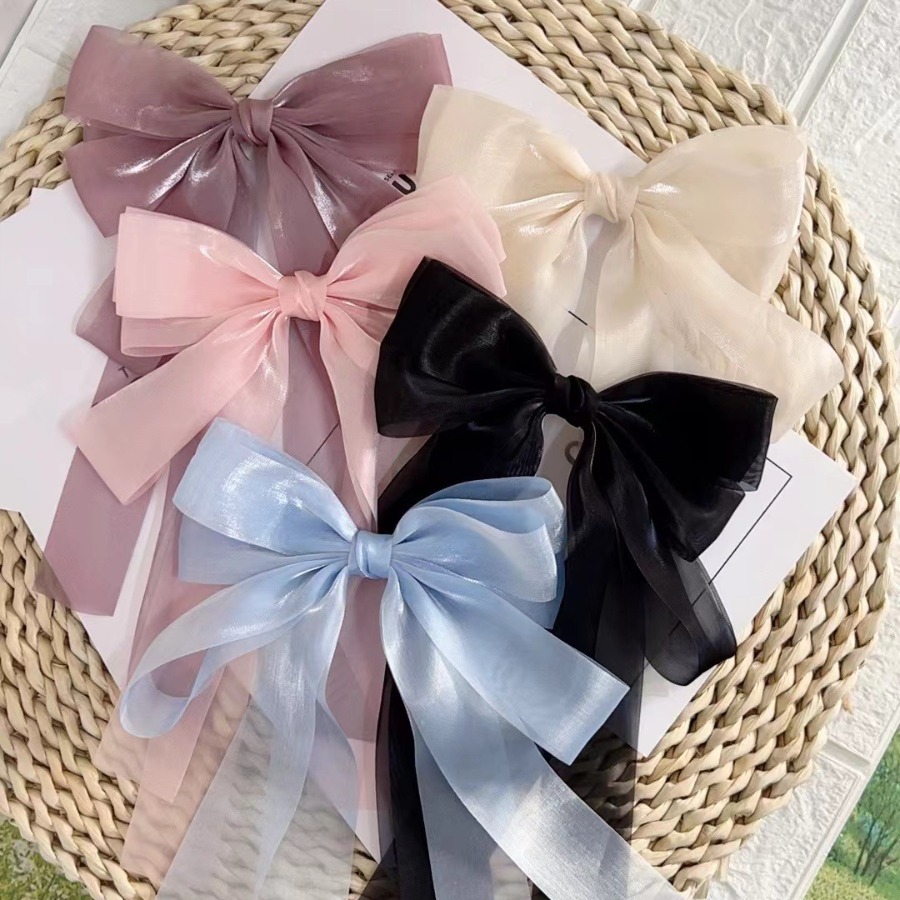 Elf Princess Hairpin Double-Layerริบบิ้นขนาดใหญ่โบว์ฤดูใบไม้ผลิคลิปสาวด้านหลังหัวคลิปผมสไตล์หวานผมClampแฟชั่นอุปกรณ์เสริมผม