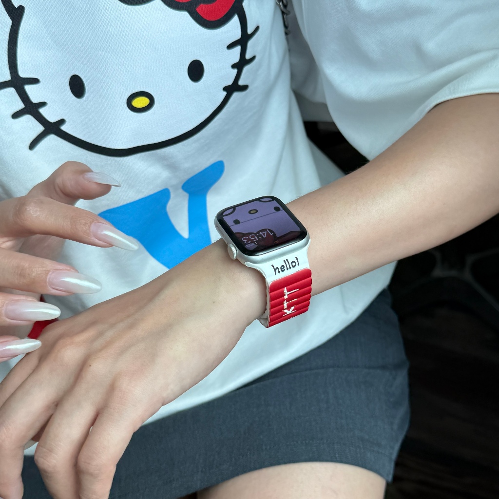 น่ารัก KT Cat สายรัดแม่เหล็กสําหรับ Apple Watch Ultra 46/44/40/49/45/41/42/38/45 มม.Iwatch Series Ultra/10/9/8/7/6/5/4/3/2/1 - รูปที่ 5