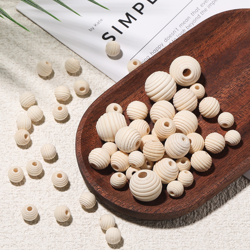 St. kunkka 10-50 ชิ้น 10-20mm สีเบจไม้ลูกปัด เกลียวลูกปัด สําหรับ DIY สร้อยข้อมือลูกปัดสร้อยคอ