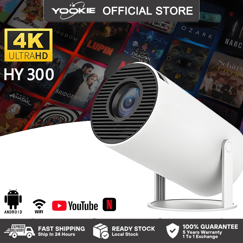 HY300 Home Smart Projector Ultra HD 4K8000 Lumens สามารถเชื่อมต่อกับโทรศัพท์มือถือและแท็บเล็ต