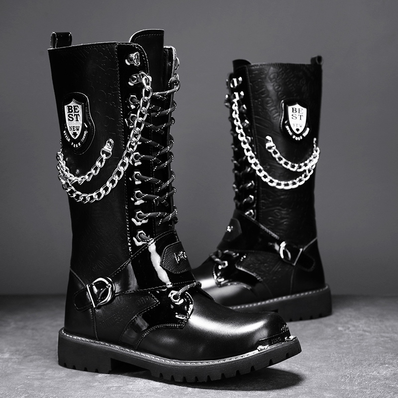 หนังวัวแท้ Punk Gothic Western คาวบอยแฟชั่นสำหรับผู้ชาย zeda