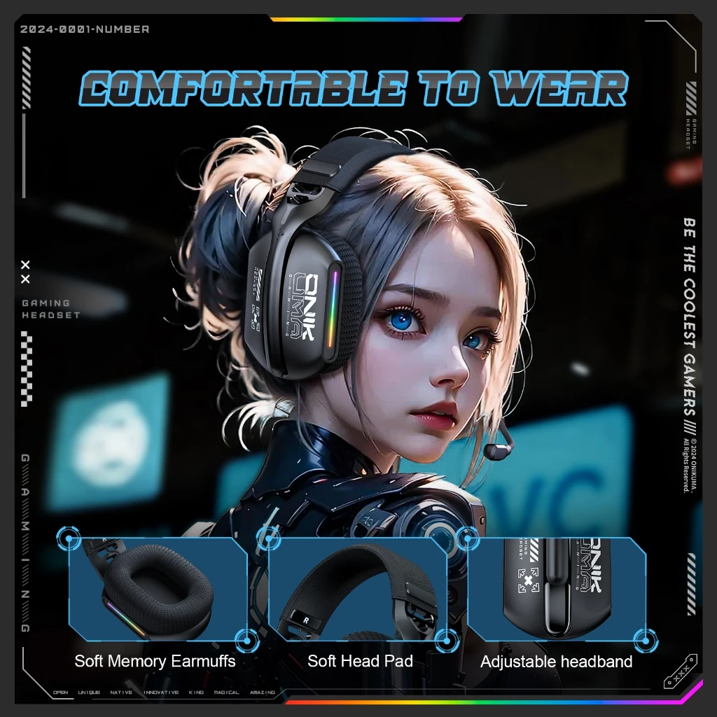 Onikuma GT808 ชุดหูฟังสามโหมดชุดหูฟังเกมบลูทูธ 5.4/2.4G/AUX 3.5 มม. thumbnail 8