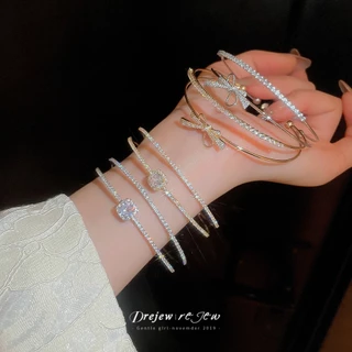 เดรช เพทายโบว์สองชั้นเปิดสร้อยข้อมือฝรั่งเศสอารมณ์ประณีตสร้อยข้อมืออเนกประสงค์แสงหรูหราเครื่องประดับมือระดับไฮเอนด์