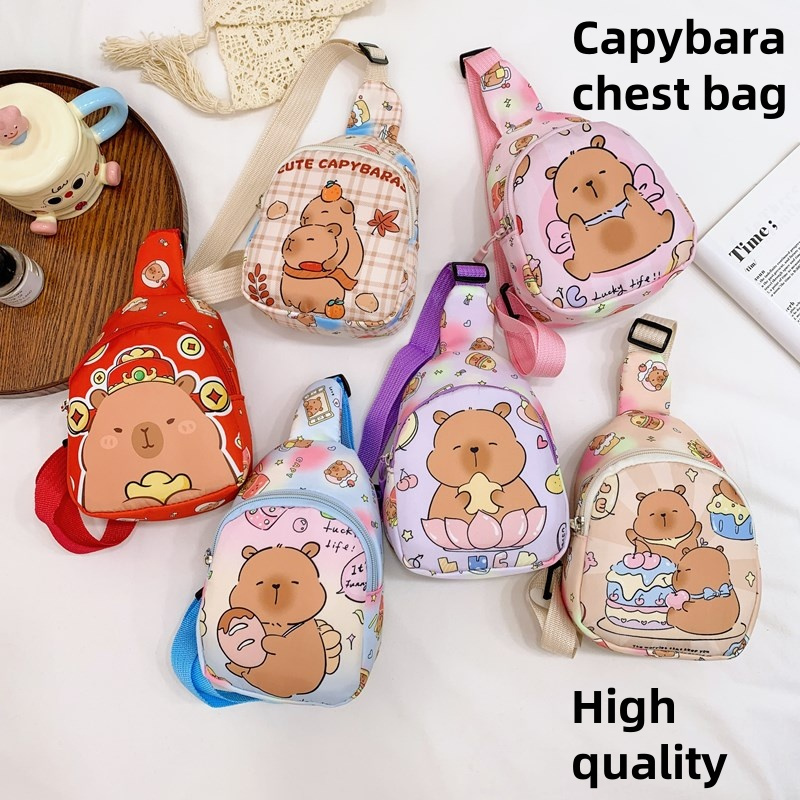 กระเป๋าคาดหน้าอกเด็กลาย capybara สําหรับผู้หญิง กระเป๋าสะพายข้างเดียวสําหรับเด็ก