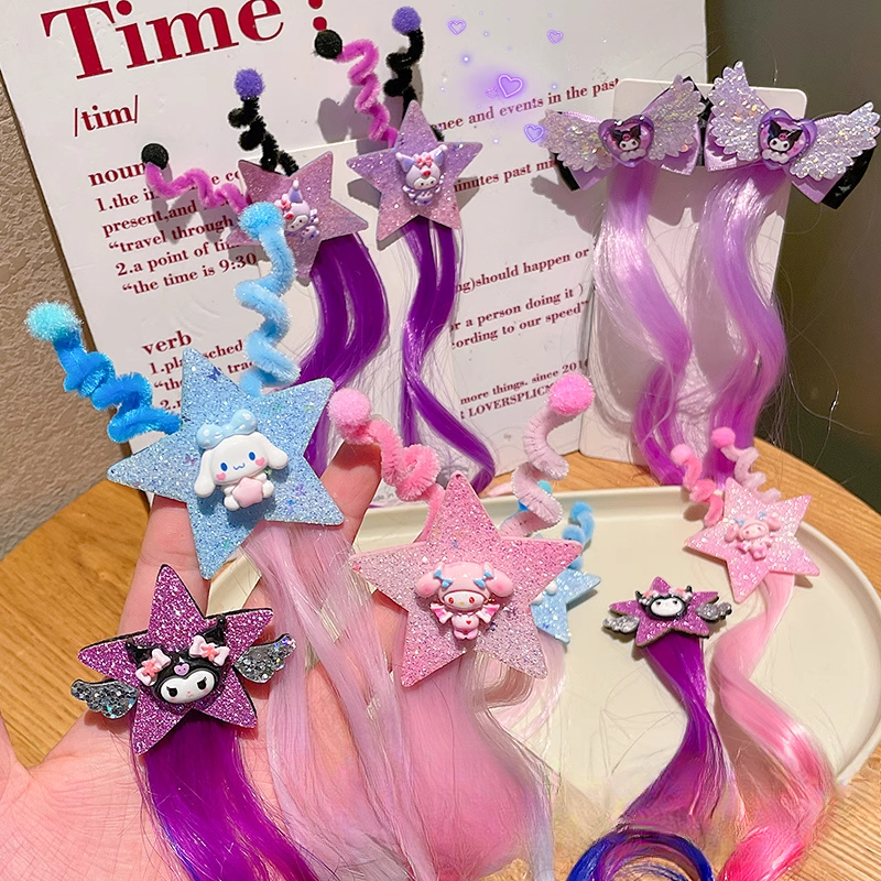 คุโรมิ เด็กวิกผมถักเปียไฮไลท์ถักกิ๊บการ์ตูนดาวห้าแฉกวิกผมผ้าไหม