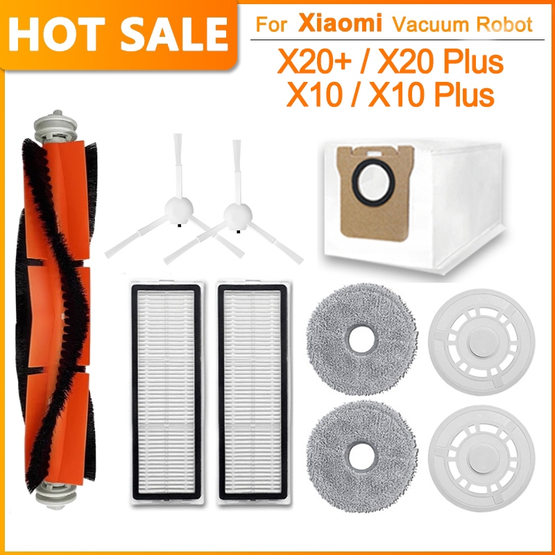 สําหรับ เหมาะสําหรับ Xiaomi X20+ / X20 plus / X10+ / X10 plus Sweeping Robot วัสดุสิ้นเปลือง อุปกรณ์เสริมแปรงลูกกลิ้ง แปรงขอบ กรอง ซับ ถุงเก็บฝุ่น
