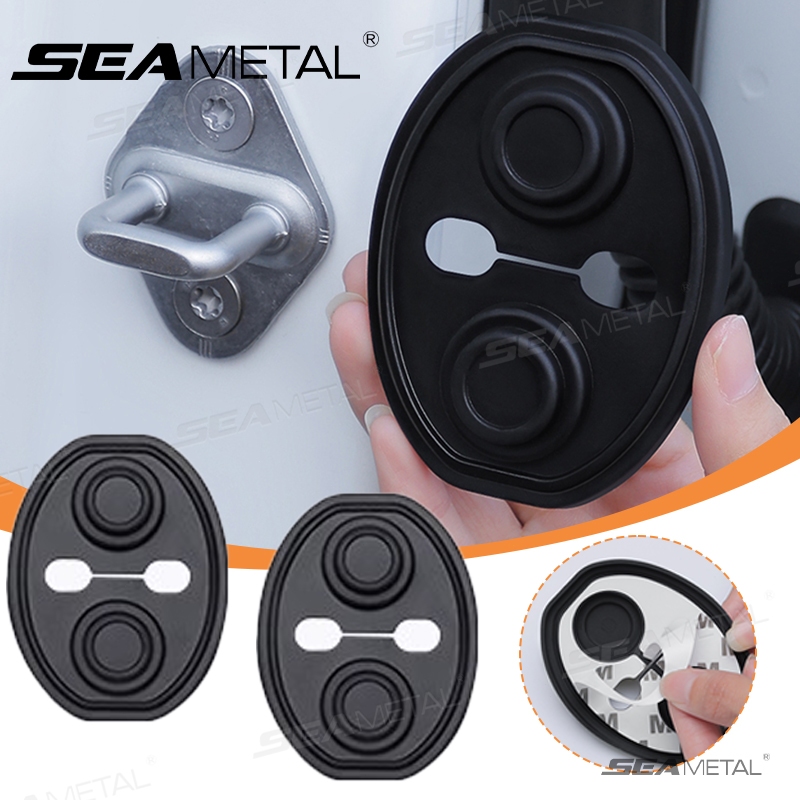 SEAMETAL 4ชิ ้ รถล็อคประตูหัวเข็มขัดปก เบาะซิลิโคน กันเสียงบัฟเฟอร์เงียบ