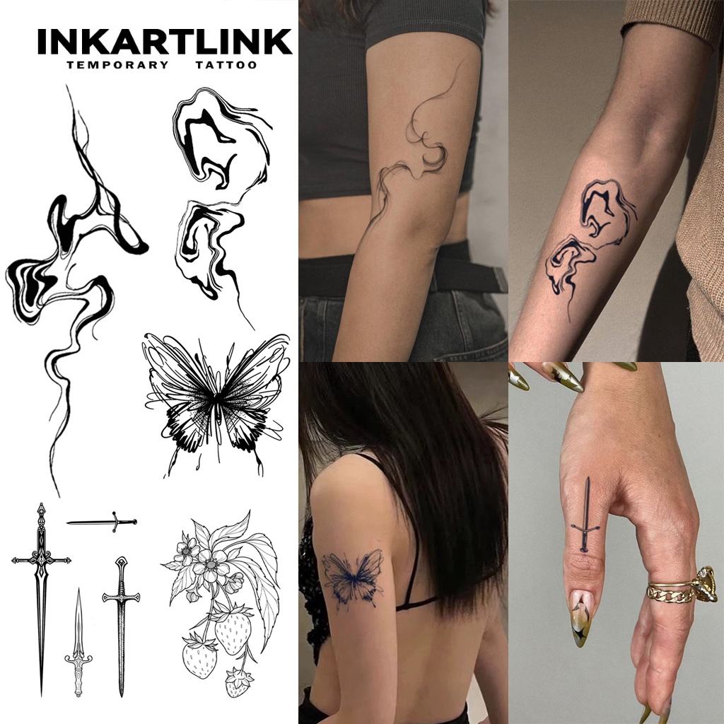 Inkartlink ข้อเสนอจํากัดเวลา สติ๊กเกอร์รอยสักชั่วคราวกันน้ํา ผีเสื้อ รอยสักปลอมกึ่งถาวร