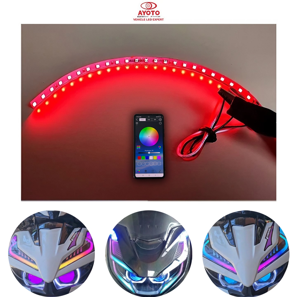 AYOTO ไฟ LED strip RGB ปีศาจตา BLUETOOTH APP ควบคุมที่กําหนดเอง 12V สําหรับมอเตอร์ stoter