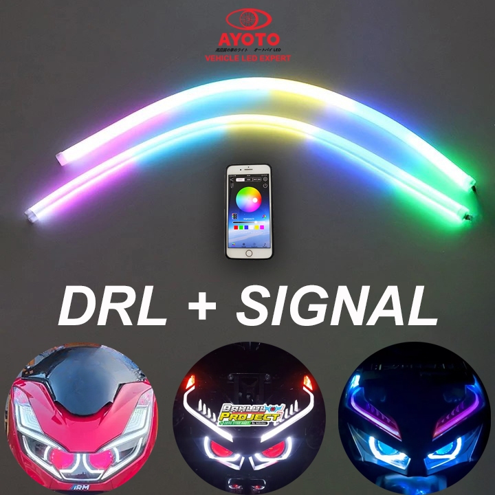 Ayoto eyeline ไฟแถบ LED 2 โหมด DRL ไฟเลี้ยวพร้อมต้อนรับสําหรับสกู๊ตเตอร์รถจักรยานยนต์ 12V