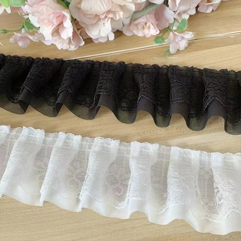 กว้าง 6 ซม.ชีฟองจีบลูกไม้ ทําเอง ข้อมือ, ชายกระโปรง, เครื่องประดับคอปก