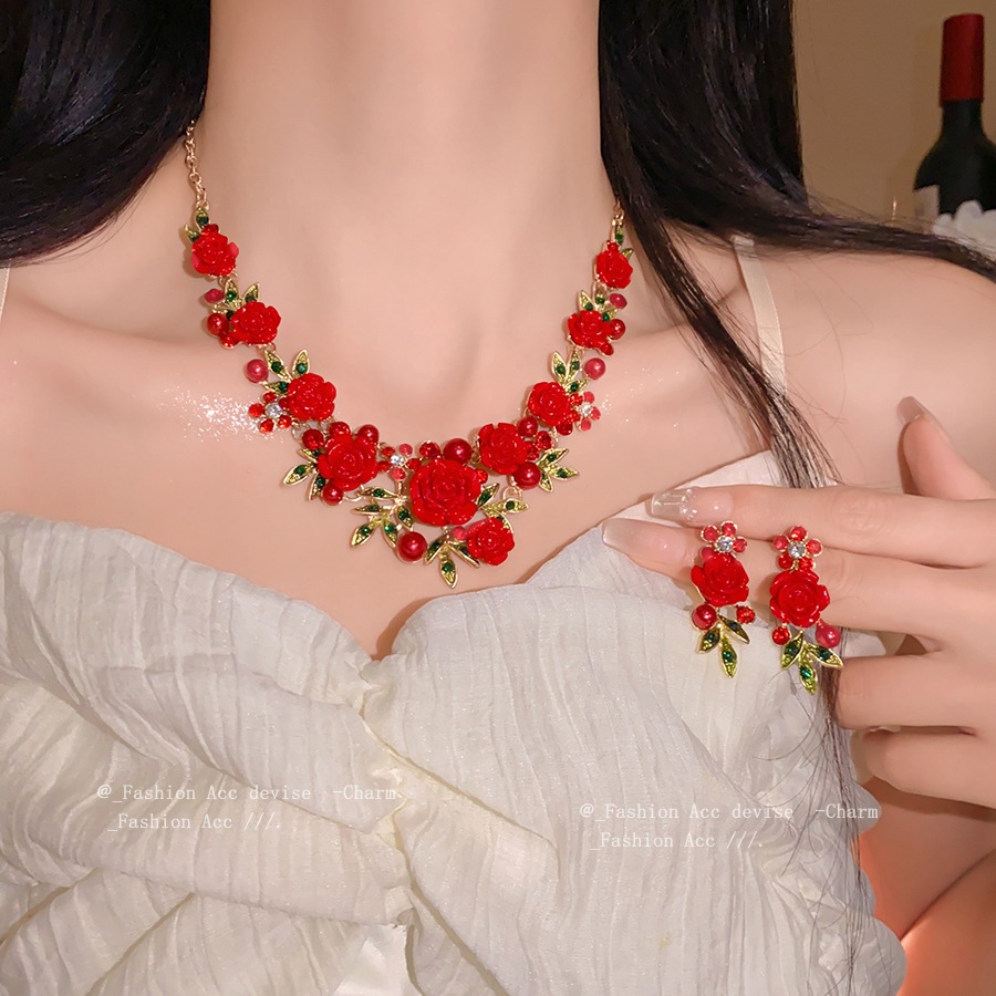 [จูวบิวตี้]ดอกไม้และใบไม้ฝังด้วยชุดสร้อยคอมุกเพชรแฟชั่นสไตล์พระอเนกประสงค์ตกแต่งสร้อยคอ