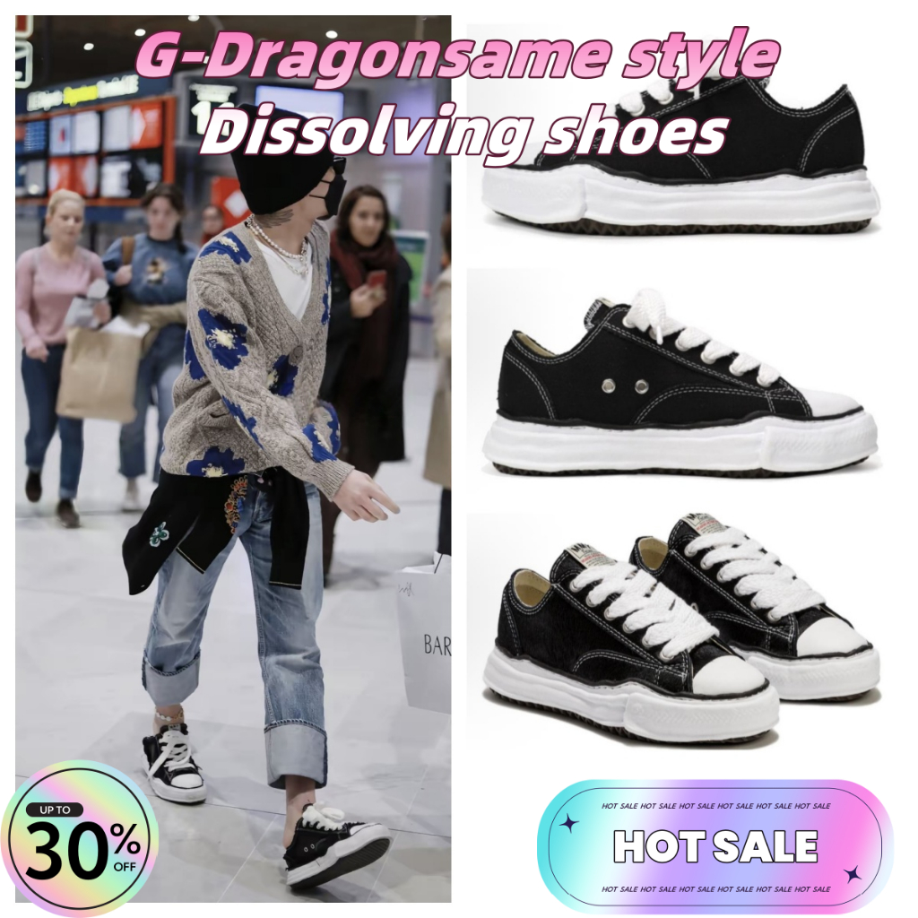 G-Dragon MMY shoes GD เหมือนกันรองเท้าผ้าใบสีดำขาว - ดำ權志龍