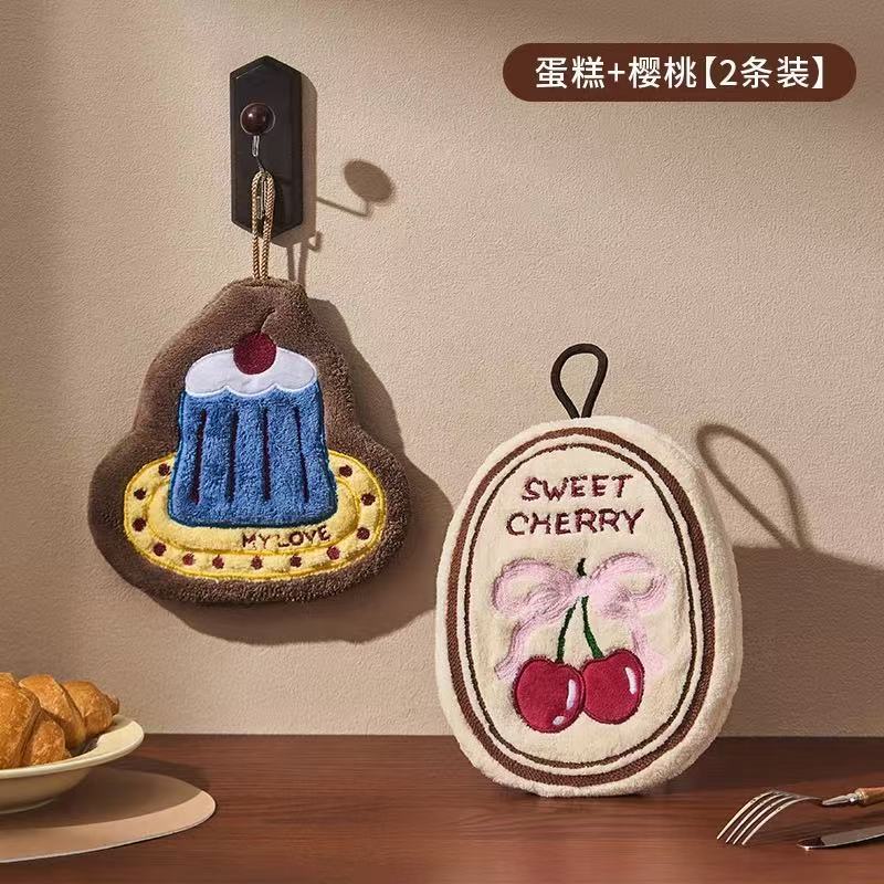 ความมีชีวิตชีวา ผ้าเช็ดมือเชอร์รี่เค้กดูดซับผ้าเช็ดหน้าผ้าขนหนูย้อนยุคแขวนได้ห้องน้ําห้องครัวดูดซับผ้าขนหนูหนา - รูปที่ 5