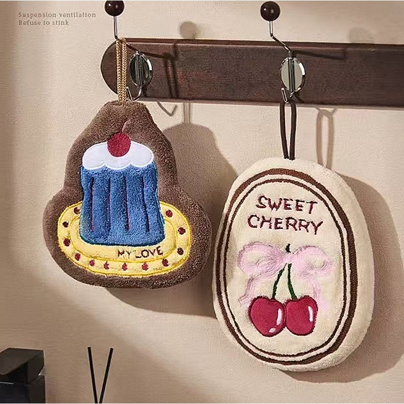 ความมีชีวิตชีวา ผ้าเช็ดมือเชอร์รี่เค้กดูดซับผ้าเช็ดหน้าผ้าขนหนูย้อนยุคแขวนได้ห้องน้ําห้องครัวดูดซับผ้าขนหนูหนา - รูปที่ 4