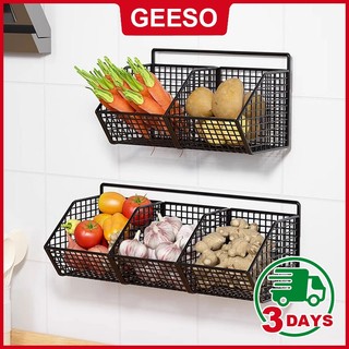 GEESO 1/2/3 Grids Wall Mounted Storage Rack Onion Ginger Seasoning Storager Basket Household Kitchen Shelf Garlic Storage Shelving 壁挂置物篮 厨房收纳架