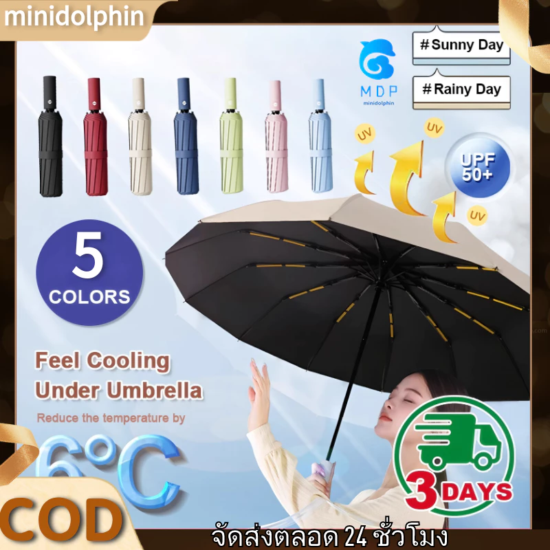 COD*เลือกได้ 5 สี Automatic ร่ม 24 Ribs UPF50+ 23นิ้ว ร่มพับลม เส้นผ่าศูนย์กลาง 105ซม กันฝน กันแดด กันยูวี แบบพกพา น้ําหนักเบา ร่ม