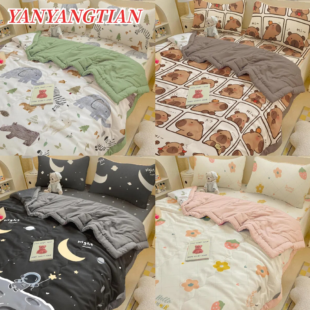 YANYANGTIAN Capybara ผ้าห่มเย็น ผ้านวม เก็บความอบอุ่นได้ดี เสื่อ ปลอกหมอน 5ฟุต 6ฟุต