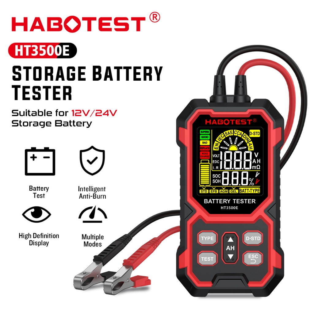 HABOTEST HT3500E เครื่องทดสอบเครื่องวิเคราะห์แบตเตอรี่รถยนต์สีดํา 8V-30V BM550 ระบบตรวจจับแบตเตอรี่ เครื่องมือแบตเตอรี่รถยนต์