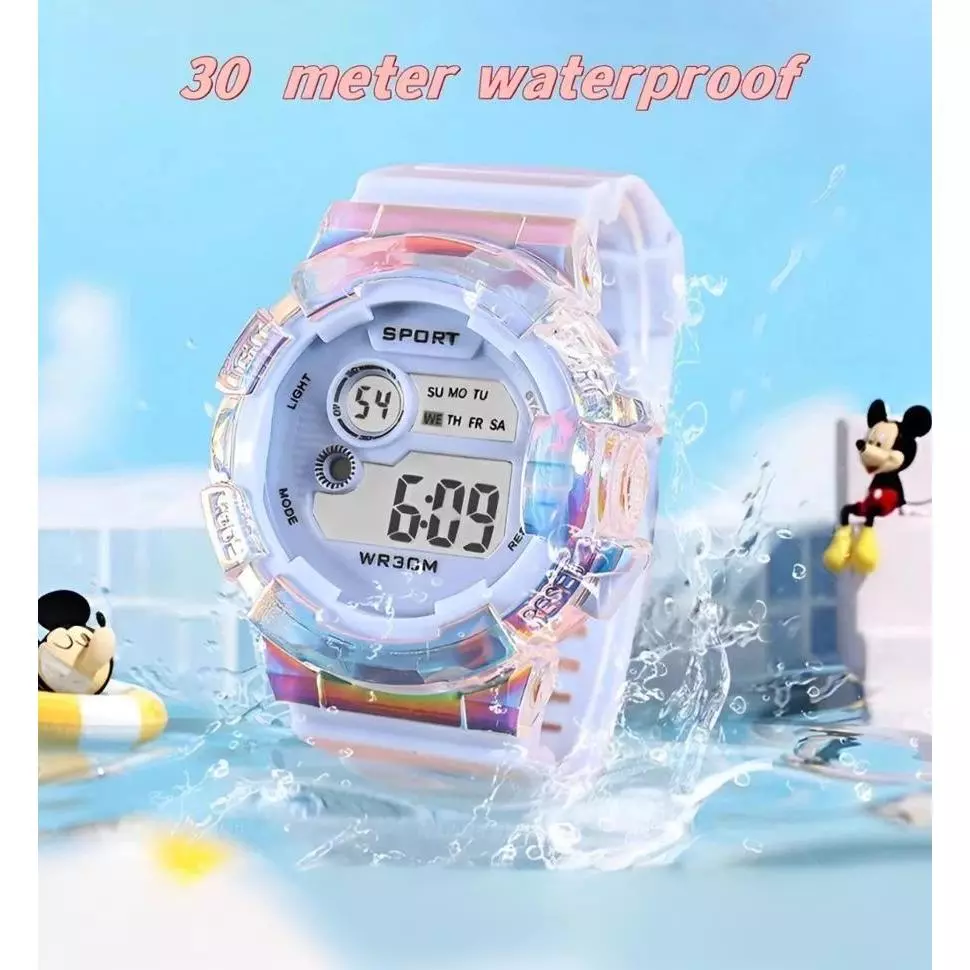 สุภาพสตรี LED นาฬิกาดิจิตอลหน้าปัดขนาดใหญ่สีปลุก Luminous Chronograph Muti-fuctional School Unicorn ซิลิโคนกีฬานาฬิกาสําหรับนักเรียนหญิงเด็กของขวัญ