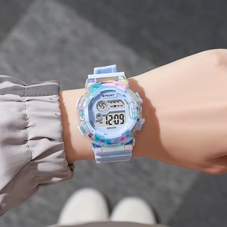สุภาพสตรี LED นาฬิกาดิจิตอลหน้าปัดขนาดใหญ่สีปลุก Luminous Chronograph Muti-fuctional School Unicorn ซิลิโคนกีฬานาฬิกาสําหรับนักเรียนหญิงเด็กของขวัญ