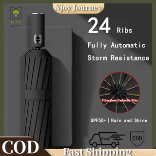 【Fast delivery】12 rib and 24 rib fully automatic umbrella, windproof and UV resistant, large umbrella with folding sunshade, fashionable and durable, fully automatic folding