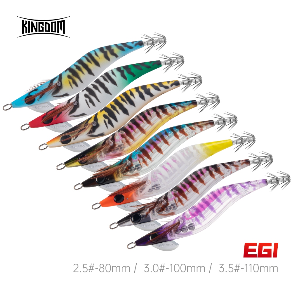 Kingdom EGI SHRIMPER เหยื่อตกปลา 80 มม./100 มม./110 มม.10g/15.5g/19.5g ปลาหมึก Lure ตะกั่ว Eging Lure Sinker ปลาหมึก Jig กุ้งเหยื่อ Luminous Cuttlefish เหยื่อ Wobblers