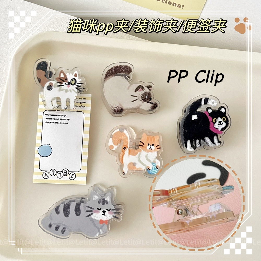 Letit |😸 ที่หนีบแมวน่ารัก PP แบบอะคริลิก 😸 สำหรับหนีบเงิน-โน๊ต 📝 ของใช้นักเรียนน่าใช้
