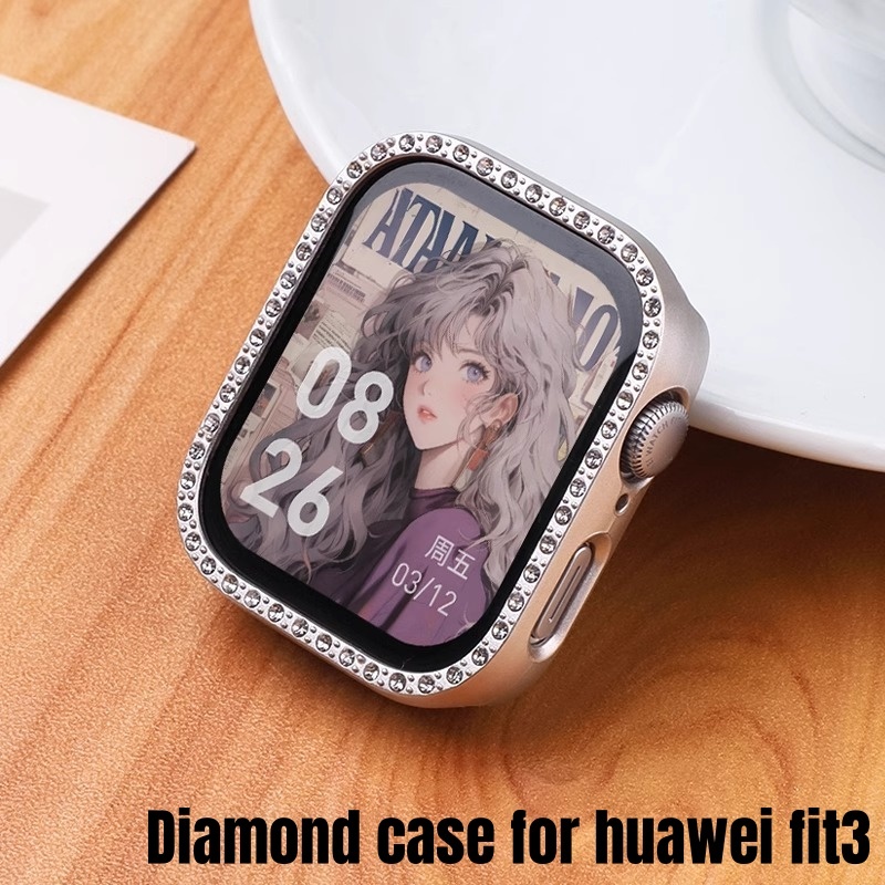 เพชรขอบป้องกันกรณีสําหรับ huawei Watch fit3 ป้องกันรอยขีดข่วน PC Hard Case สําหรับ huawei fit3 Hollow out Drop-proof
