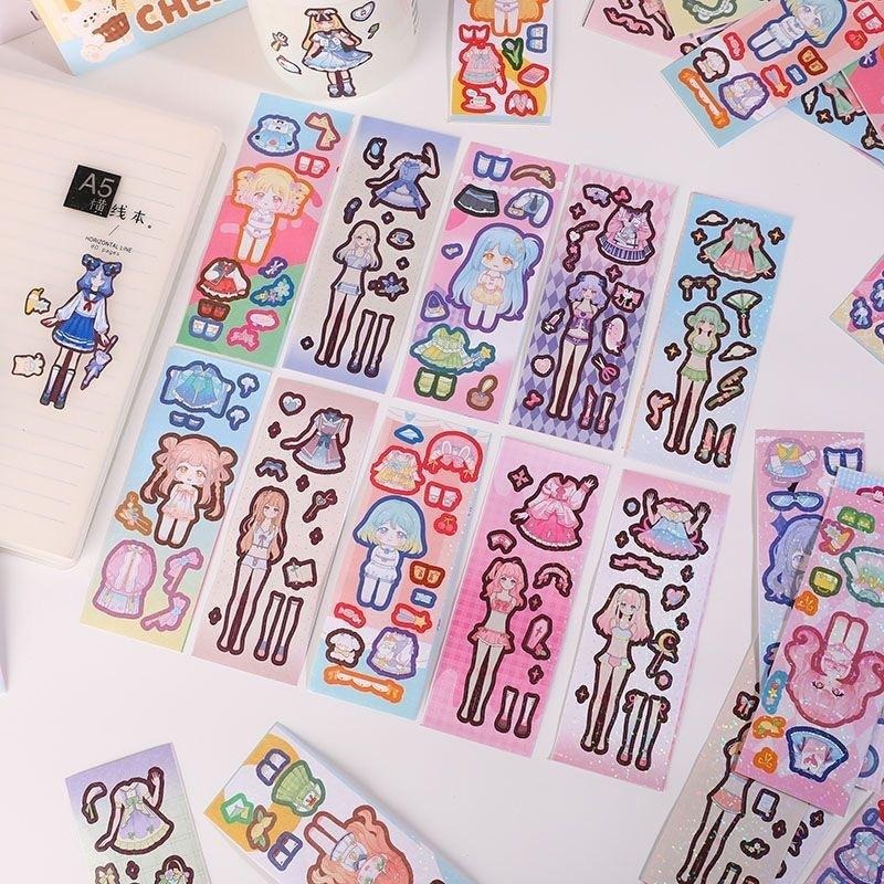 100 สติกเกอร์แต่งหน้าเจ้าหญิงน่ารักพร้อมกล่องแหนบการ์ตูนฉากตกแต่งทําด้วยมือ ทําเอง สติกเกอร์สาวของขวัญ