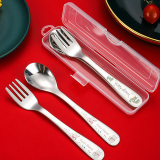 304 สแตนเลสเด็กช้อนบนโต๊ะอาหารชุดสร้างสรรค์การ์ตูนช้อนป้อนอา…