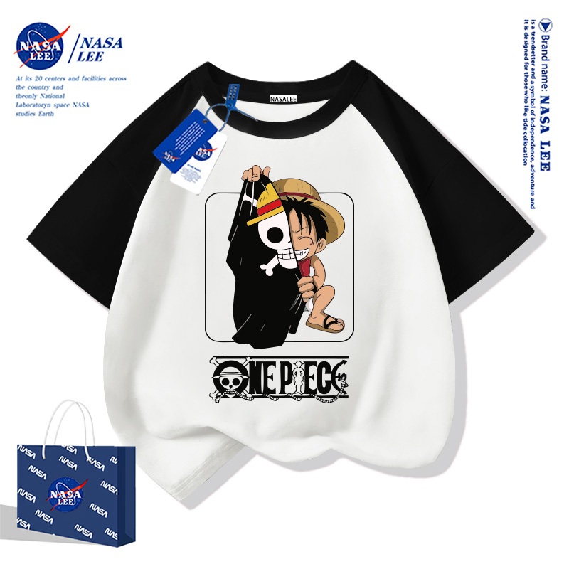 【จัดส่งภายใน 48 ชั่วโมง】เสื้อยืดแขนสั้นสำหรับเด็ก NASA ผ้าฝ้ายสีดำ ลายวันพีซ (One Piece) แฟชั่นเท่ๆ ใส่ได้ทั้งเด็กชายและเด็กหญิง - รูปที่ 4