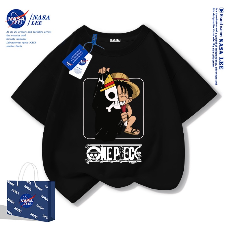 【จัดส่งภายใน 48 ชั่วโมง】เสื้อยืดแขนสั้นสำหรับเด็ก NASA ผ้าฝ้ายสีดำ ลายวันพีซ (One Piece) แฟชั่นเท่ๆ ใส่ได้ทั้งเด็กชายและเด็กหญิง