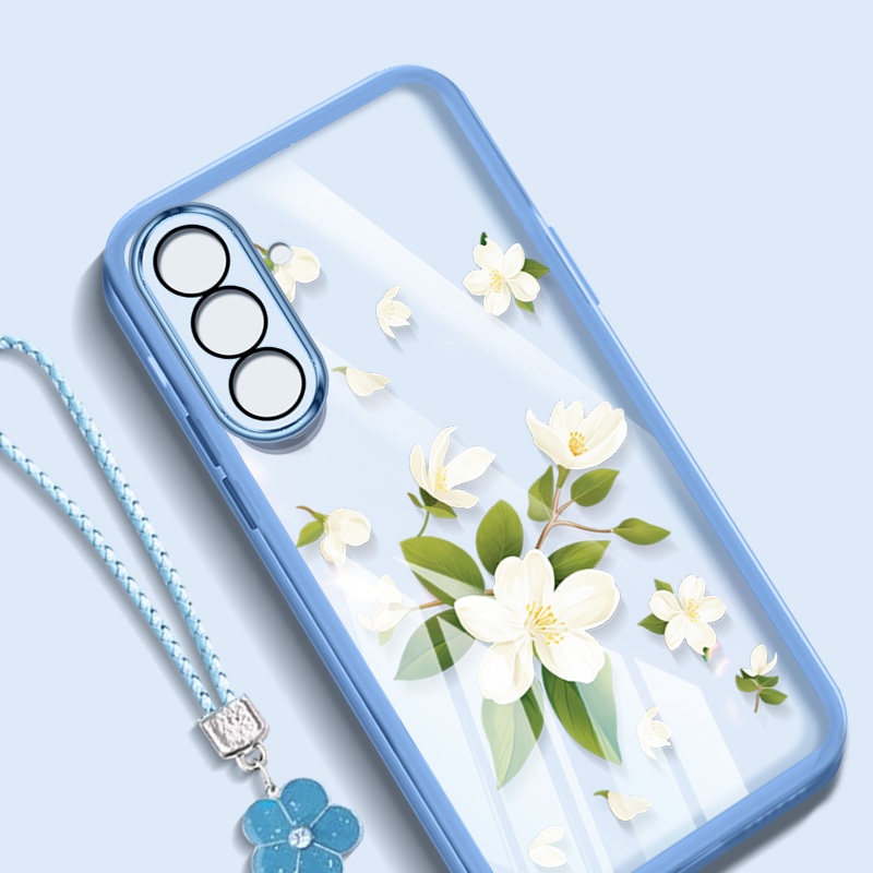 SAMSUNG สําหรับSamsung Galaxy A17 A56 A36 A26 A16 A55 A35 A25 A15 A54 A34 A14 A13 5G 4G A24 A04S 4G Gardeniaดอกไม้เชือกแขวนโปร่งใสAnti Fallป้องกันเคสโทรศัพท์