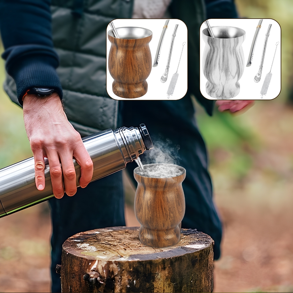 Yerba Mate ชุดถ้วยชา สเตนเลส พร้อมหลอดดูด และช้อน 8 ออนซ์ สําหรับชงชา กาแฟ น้ําชา Yerba Mate Yerba M