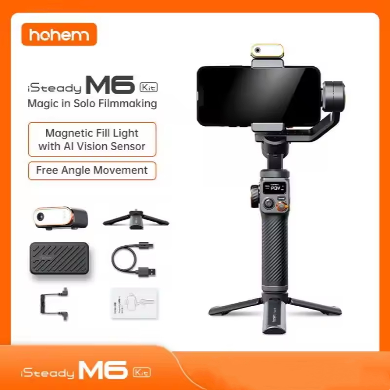 Hohem iSteady M6 3 แกนGimbalโทรศัพท์มือถือStabilizerพร้อมAIแม่เหล็กเติมแสงFull Color Video Record Vl