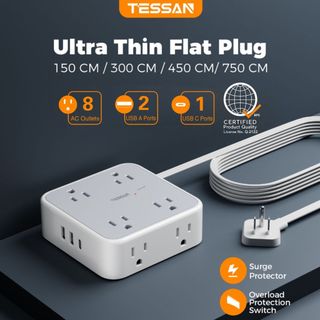 TESSAN Extension Wire with USB+Type C, Power Strip Portable Extension Cord High Quality