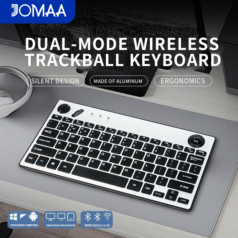 คีย์บอร์ดไร้สาย Bluetooth พร้อม Trackball Air Mouse 2.4Ghz คีย์บอร์ดโหมดคู่สําหรับทีวี iPad โทรศัพท์แล็ปท็อป Slient Click คีย์บอร์ด