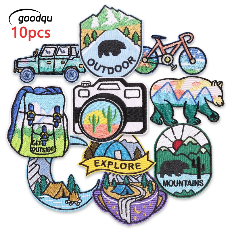 10pcs Lot Travel Patch สําหรับแจ็คเก็ตกลางแจ้งขี่จักรยานเสื้อผ้า Iron On ปัก Diy ตัวอักษรเย็บผ้าน่ารักความร้อน Mochila