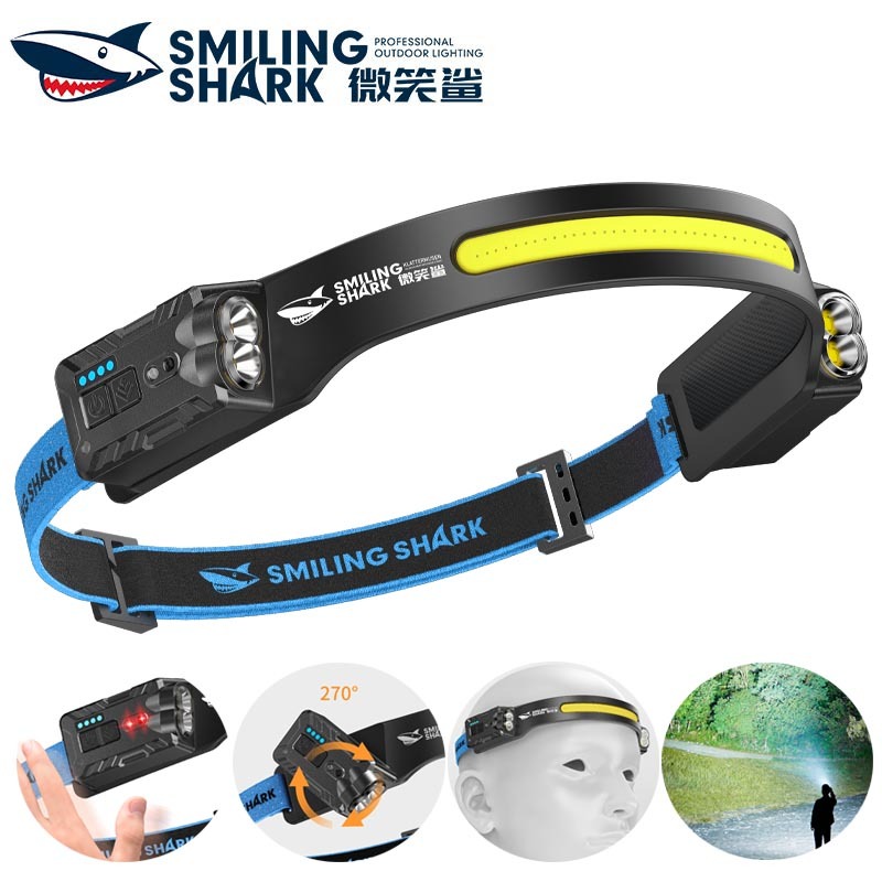 SmilingShark TD0239 ไฟคาดหัว ไฟฉายคาดหัว LED เซ็นเซอร์ LED+COB สว่างมาก โคมไฟหัว ด้วย 270 °หมุนได้ ไฟคบเพลิงหัว 5 รูปแบบ Type-C แบบชาร์จได้ มีน้ำหนักเบา กันน้ำสำหรับการเดินป่าแคมป์ปิ้ง