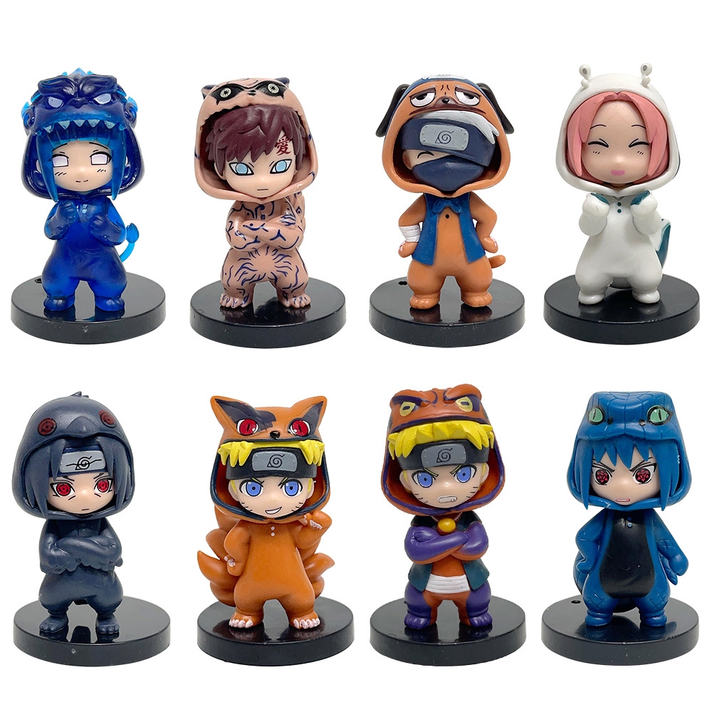 8 ชิ้น/เซ็ต 8 ซม.อะนิเมะนารูโตะ Kakashi Sasuke Gaara Itachi Hinata คอสเพลย์ Bijuu เสื้อผ้ารุ่น Q PVC ตัวเลขการกระทําตุ๊กตาของเล่น