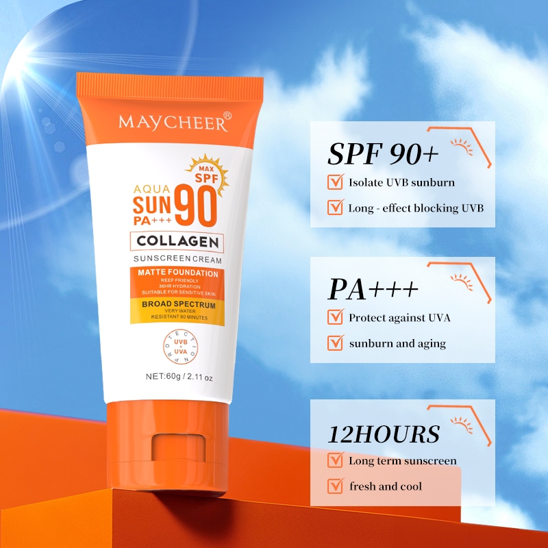 ครีมกันแดด UV SPF90+/PA+++ ให้ความชุ่มชื้นในร่มและกลางแจ้งกระจ่างใสกันน้ํา Sunburn Skincare 60g